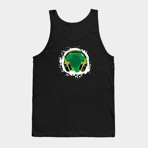 Headphones Art, Green Tank Top by Lusy